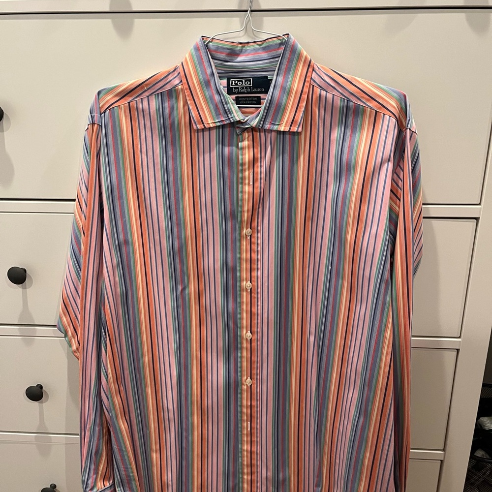 Polo by Ralph Lauren Red and Pink Casual Button Down Shirt